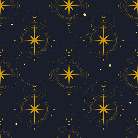Vector seamless pattern. Golden stars on dark blue backgroundのイラスト素材