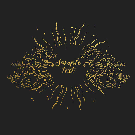 Decorative graphic design with oriental style. Sun with rays and clouds.のイラスト素材