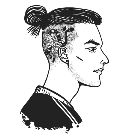 Modern samurai. Handsome asian guy.のイラスト素材