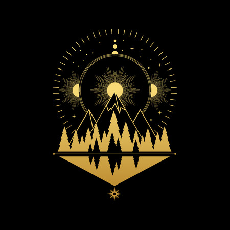 Mountain lake and halo. Vector illustrationのイラスト素材