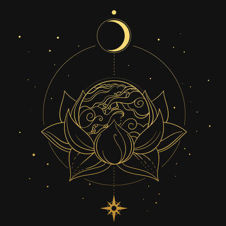 Planet Earth inside of lotus flower. Vector illustrationのイラスト素材