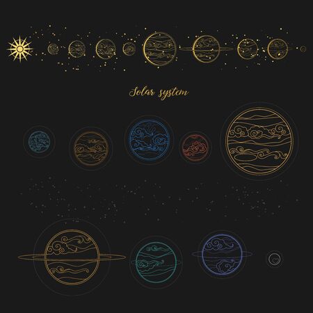 Solar system. Vector abstract illustration on black backgroundのイラスト素材