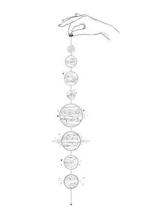 Planets of Solar system. Vector hand drawn illustrationのイラスト素材