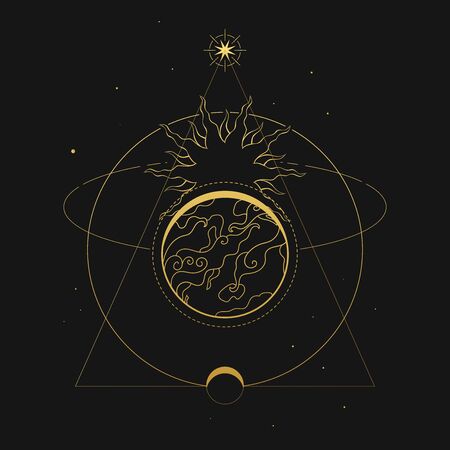 Earth, Moon and Sun. Vector illustrationのイラスト素材