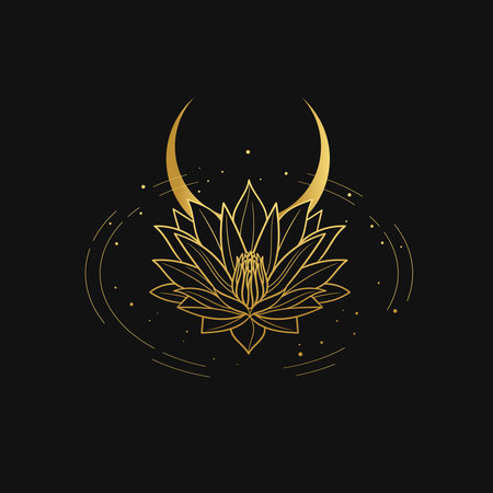 Lotus flower and moon. Vector hand drawn illustrationのイラスト素材