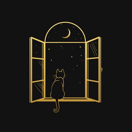Cat sitting on the window. Vector illustrationのイラスト素材