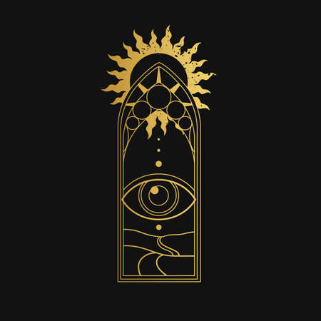 Abstract magic symbols, eye, window, path, sun. Vector illustrationのイラスト素材