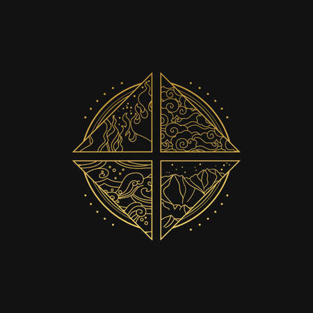 Four sacred elements of nature. Vector illustrationのイラスト素材