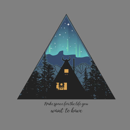 Tiny A-frame house in the forest. Vector illustrationのイラスト素材