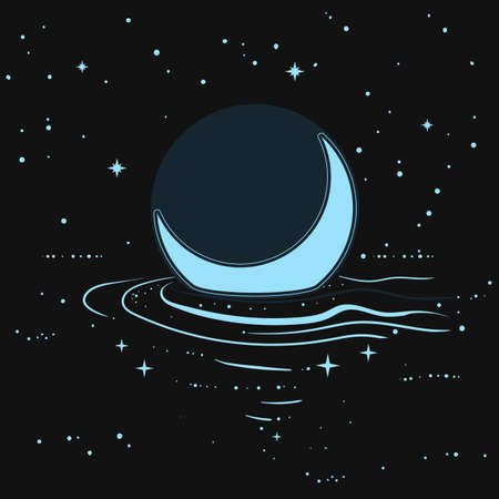floating moon. Vector hand drawn illustrationのイラスト素材
