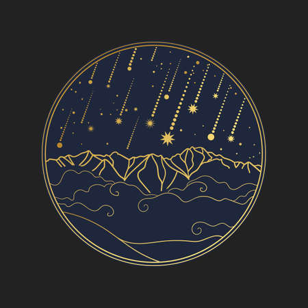 meteor shower. Vector hand drawn illustrationのイラスト素材