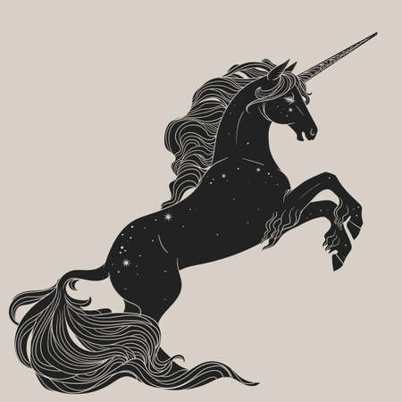 Black unicorn. Vector hand drawn illustrationのイラスト素材