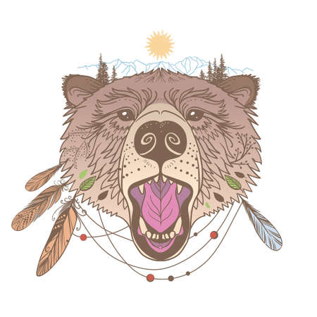 Roaring bear face. vector illustrationのイラスト素材