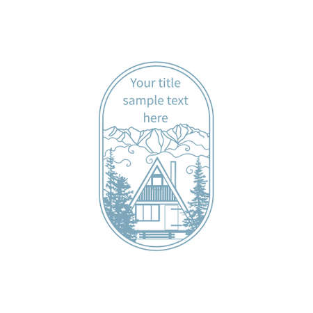 Vector oval label template with tiny A-frame houseのイラスト素材