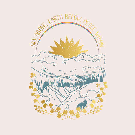 mountain landscape. Vector hand drawn illustrationのイラスト素材