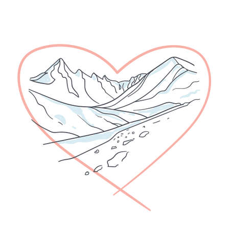 mountain silhouettes in a heart. vector illustrationのイラスト素材
