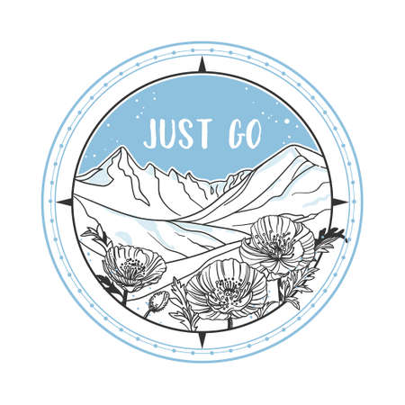 Mountain landscape in round frame. vector illustrationのイラスト素材