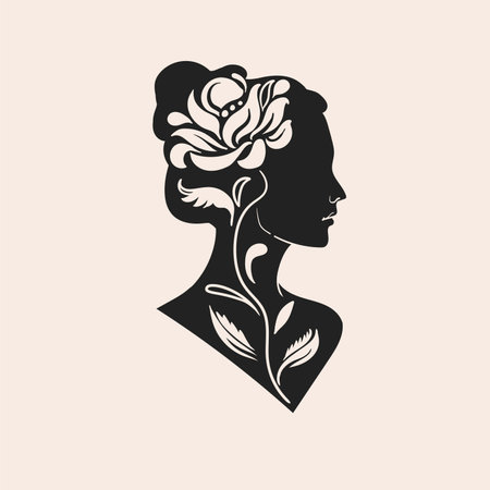 Black silhouette of a girl with a rose. vector illustrationのイラスト素材