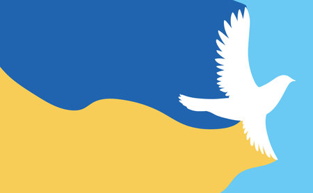 Peace to Ukraine. White pigeon with ukrainian flag. vector designのイラスト素材
