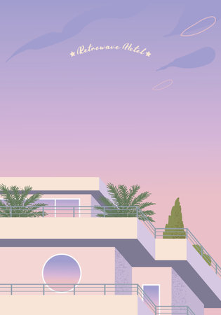 Background with hotel balconies in retro style. vector illustrationのイラスト素材