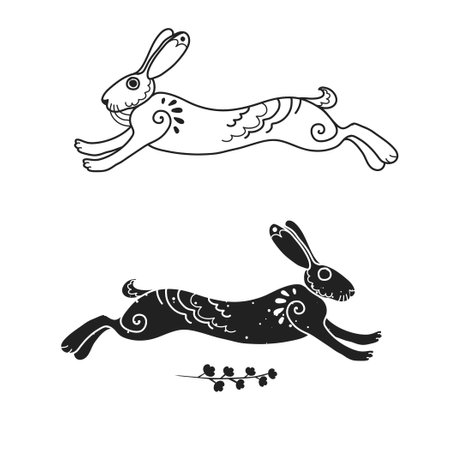 running hare. Vector hand drawn illustrationのイラスト素材