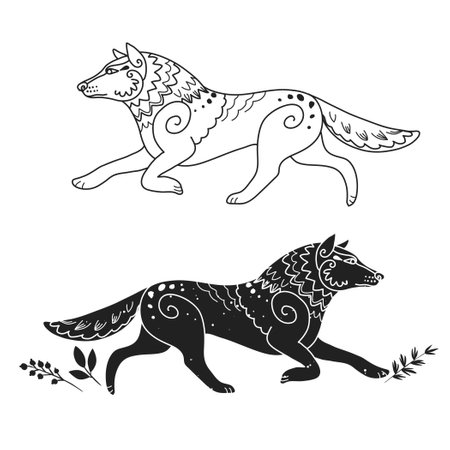running wolf. Vector hand drawn illustrationのイラスト素材