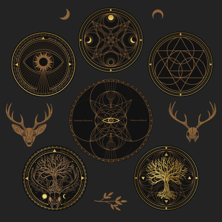 Collection of vector templates in dark boho styleのイラスト素材