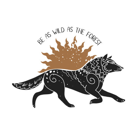 running wolf. Vector hand drawn illustrationのイラスト素材