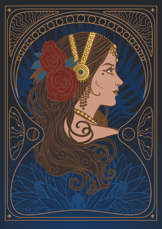 Zodiac sign Aquarius. Beautiful girl with flowers in her hair. vector illustration.のイラスト素材