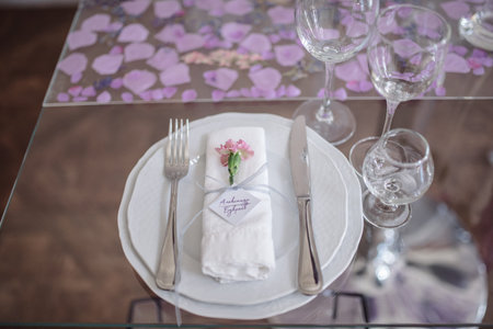 Table decoration on the wedding day.