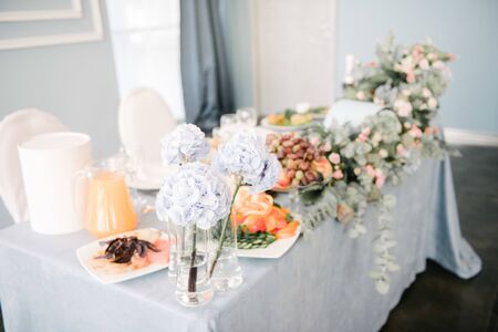 Sweet dessert table at a wedding.Cakestand at a wedding dayの写真素材