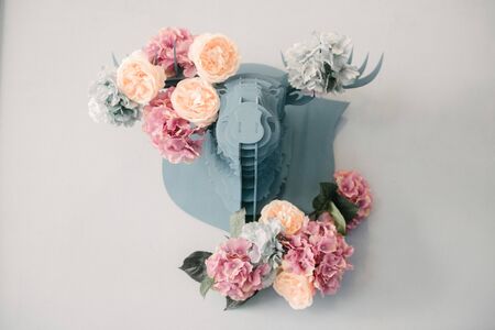Festive and solemn decoration of the banquet room on the wedding dayの写真素材