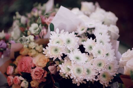 Festive and solemn decoration of the banquet room on the wedding dayの写真素材
