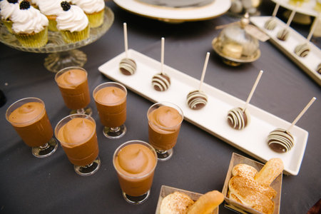 Sweet dessert table at a wedding.Cakestand at a wedding day
