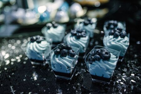 sweet cream dessert on table close upの写真素材