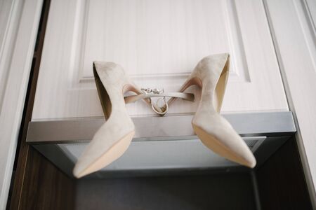 Wedding festive brides shoes close upの写真素材