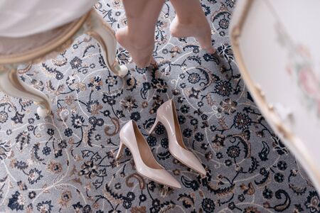 Wedding festive brides shoes close upの写真素材
