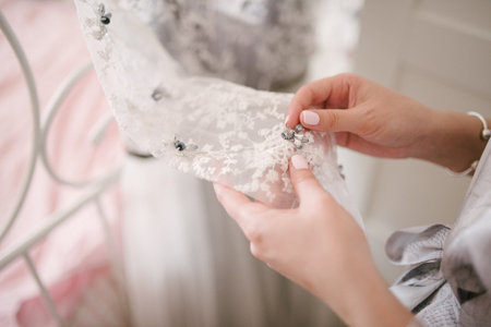 Man and woman hold handsの写真素材