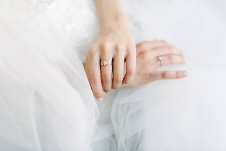 Man and woman hold handsの写真素材