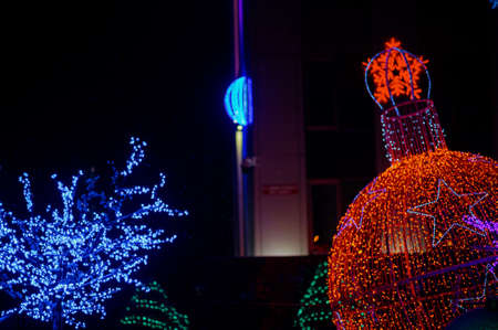 large street garland in the form of a toy in the form of a red Christmas ballの写真素材