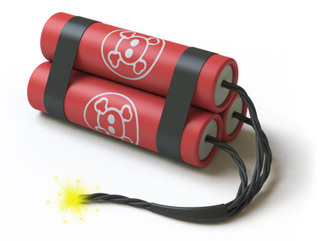 The bomb lies on a white surface, it is done in 3dの写真素材