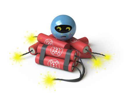 The bomb lies on a white surface, it is done in 3d