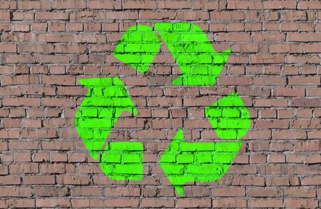 Eco sign on brick seamless wallの写真素材