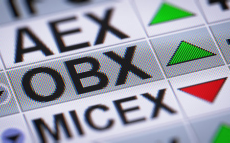 The stock market index which lists the 25 most liquid companies on the main index of the Oslo Stock Exchange in Norway. Up.のeditorial素材