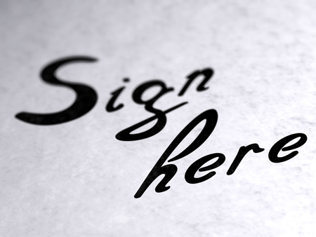 "Sign here"on paperの写真素材