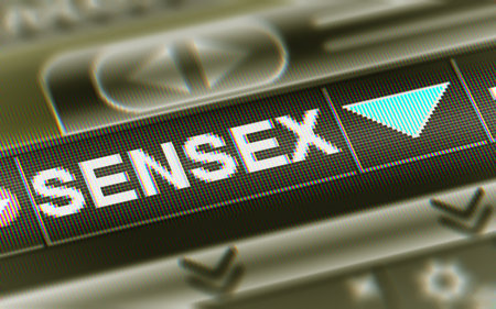 The S&P BSE SENSEX is a free-float market-weighted stock market index of 30 well-established and financially sound companies listed on Bombay Stock Exchange. Down.のeditorial素材