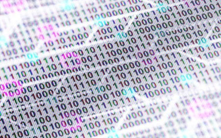 Circuit board and binary code in the screen.