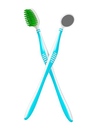 No trademarks. My own design of the toothbrush and the dental mirror. 3D Illustration.の写真素材