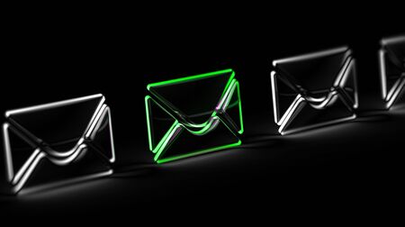 E-mail icon in black background. 3D Illustration.の写真素材
