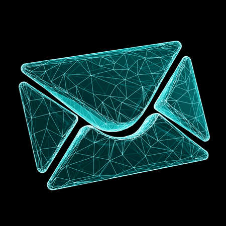 Three-dimensional e-mail icon isolated on black background. 3D illustration.の写真素材
